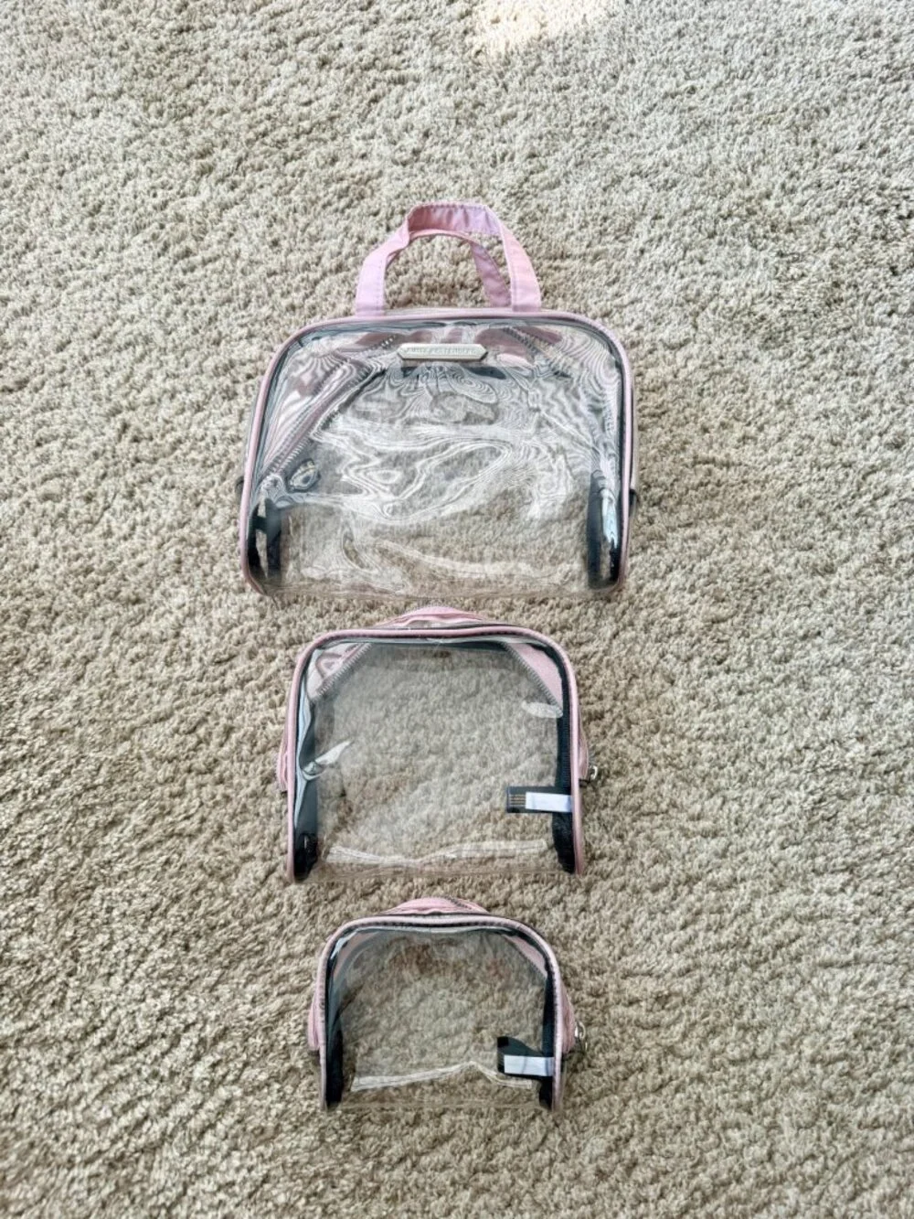 Aimee Kestenberg Pink Trim Clear Travel Bag Set (3 pouches)